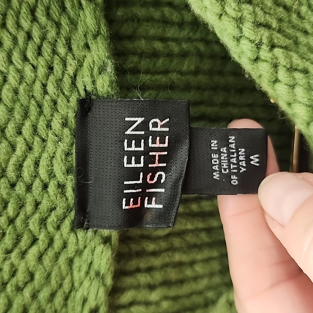 Eileen Fisher green merino wool chunky long cardigan size Medium - Picture 2 of 8